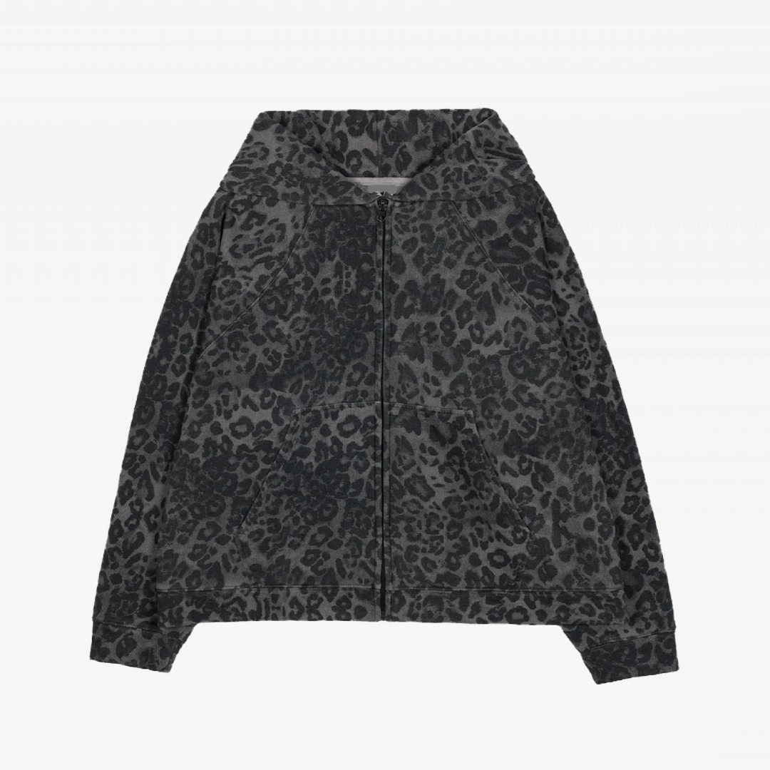 Panther Print Zip Up Hoodie