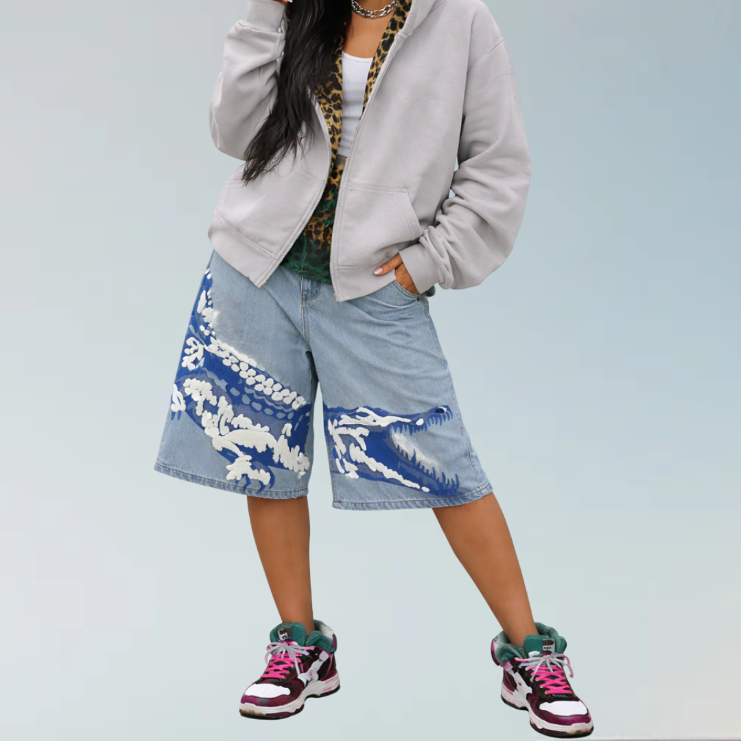 Blue Crocodile Denim Shorts